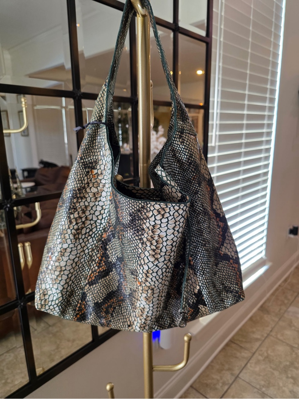 latico Snake-Print Shoulder Bag in Beige, Brown and Black
